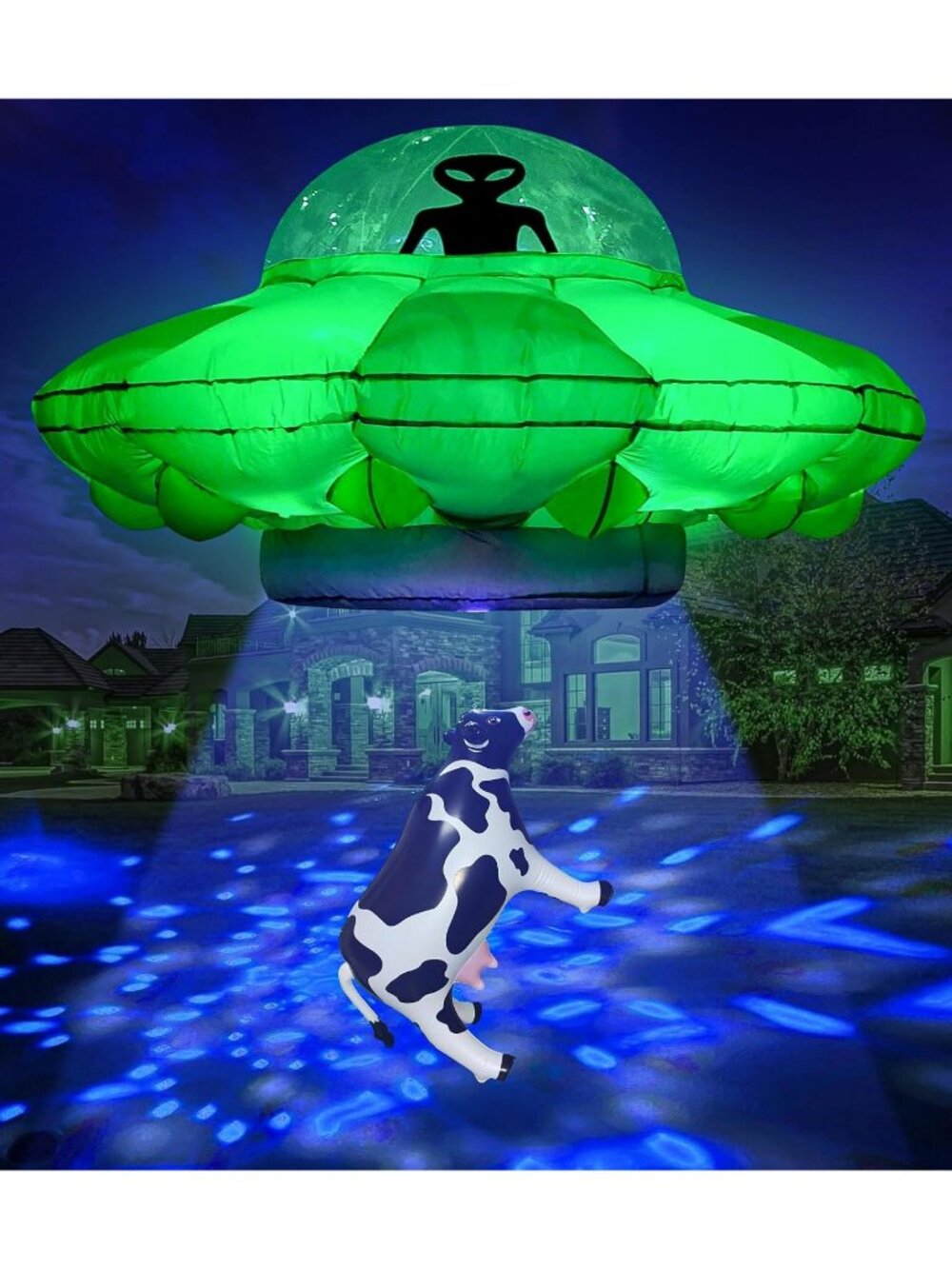 🎃 4.2FT Halloween Inflatables Alien UFO Cow Abduction Blow Up Yard Outdoor Deco